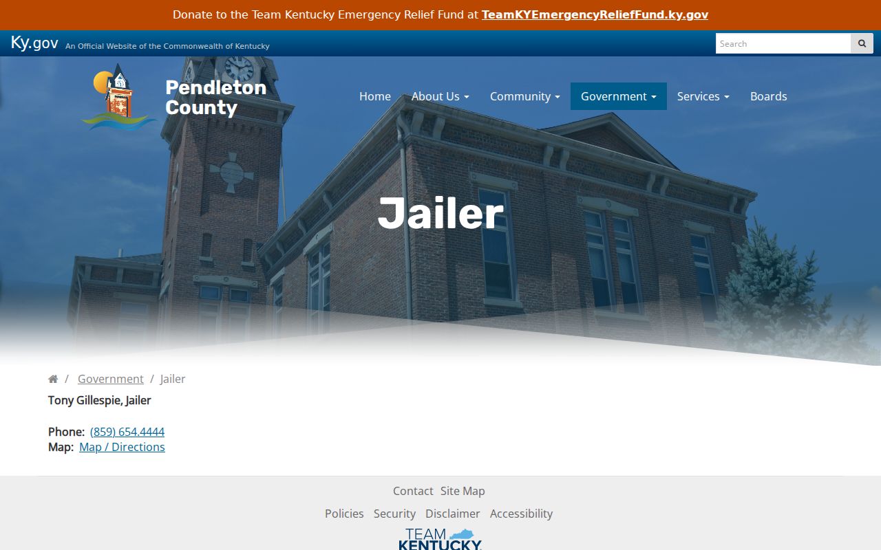 Pendleton County jailer contact page for locating detainees