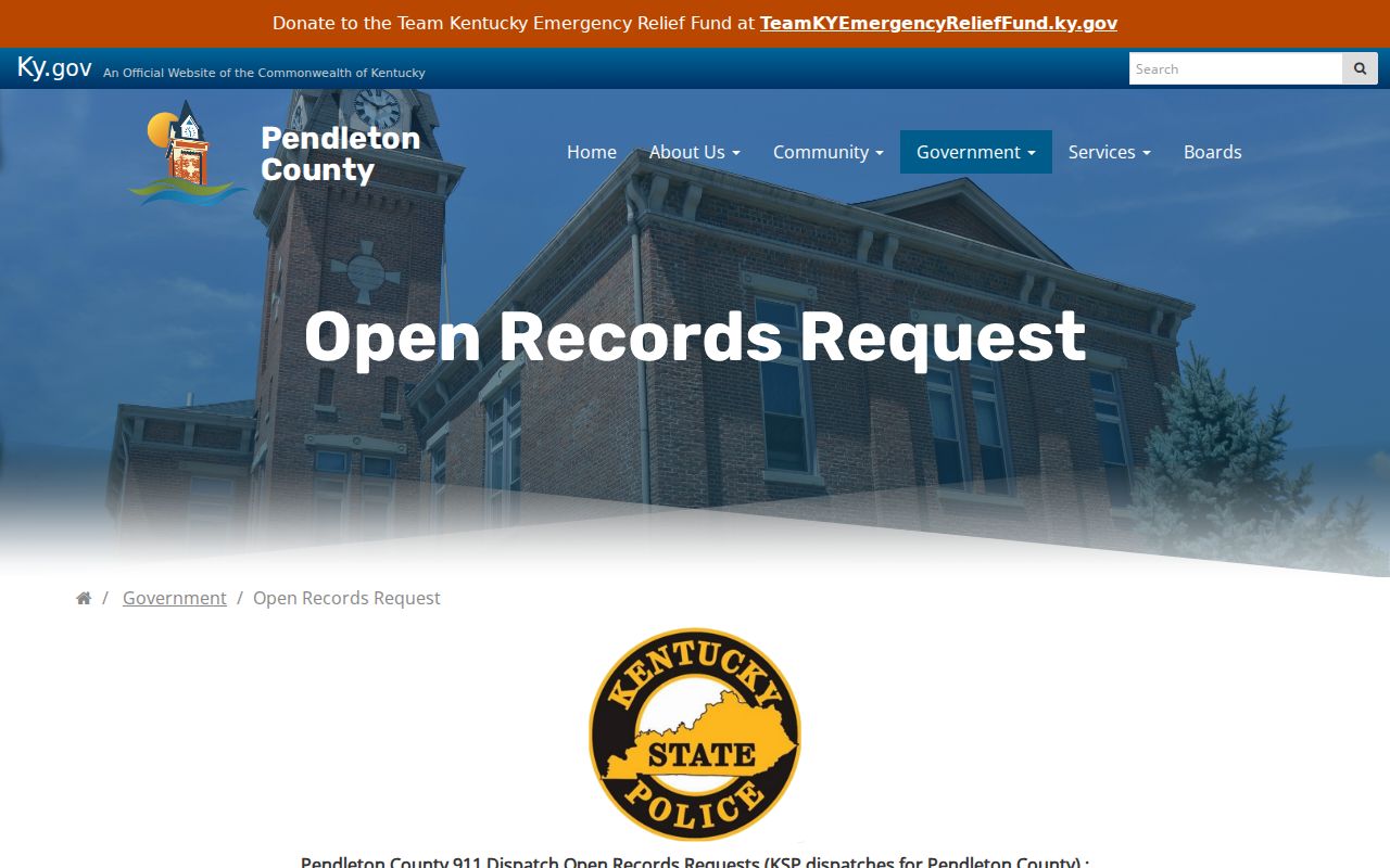 Pendleton County open records routing for sheriff and KSP dispatch records