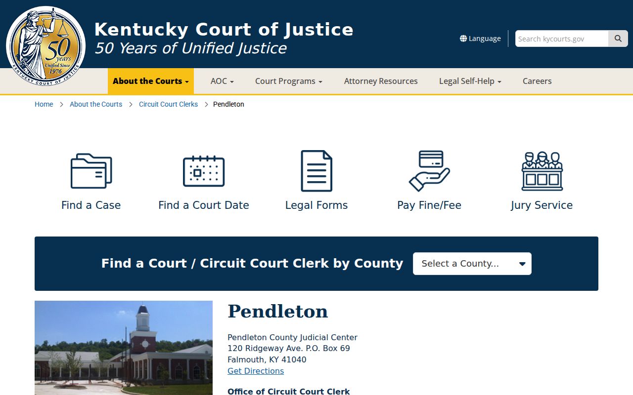 Pendleton Judicial Center criminal court records page