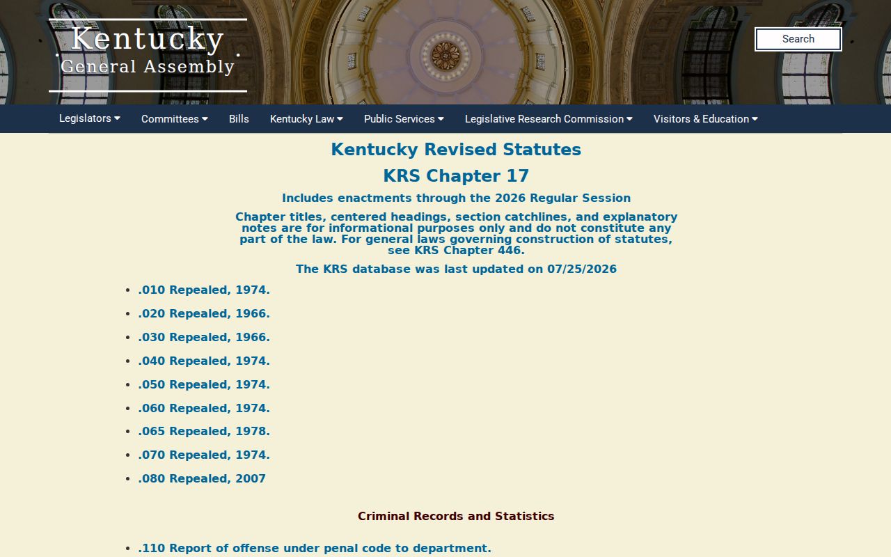 Pendleton County sex offender check laws in Kentucky Revised Statutes Chapter 17